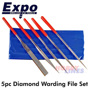 Diamond Warding File 5pc Set in Wallet Expo Tools Round Square Files 72514