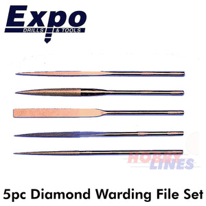 Diamond Warding File 5pc Set in Wallet Expo Tools Round Square Files 72514