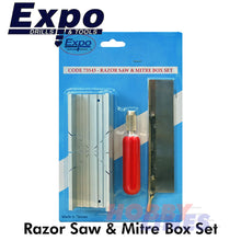 Load image into Gallery viewer, Razor Saw Mitre Box &amp; Handle Set 45Ã¸/90Ã¸ angles aluminium Expo Tools 73543
