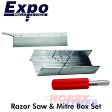 Load image into Gallery viewer, Razor Saw Mitre Box &amp; Handle Set 45Ã¸/90Ã¸ angles aluminium Expo Tools 73543
