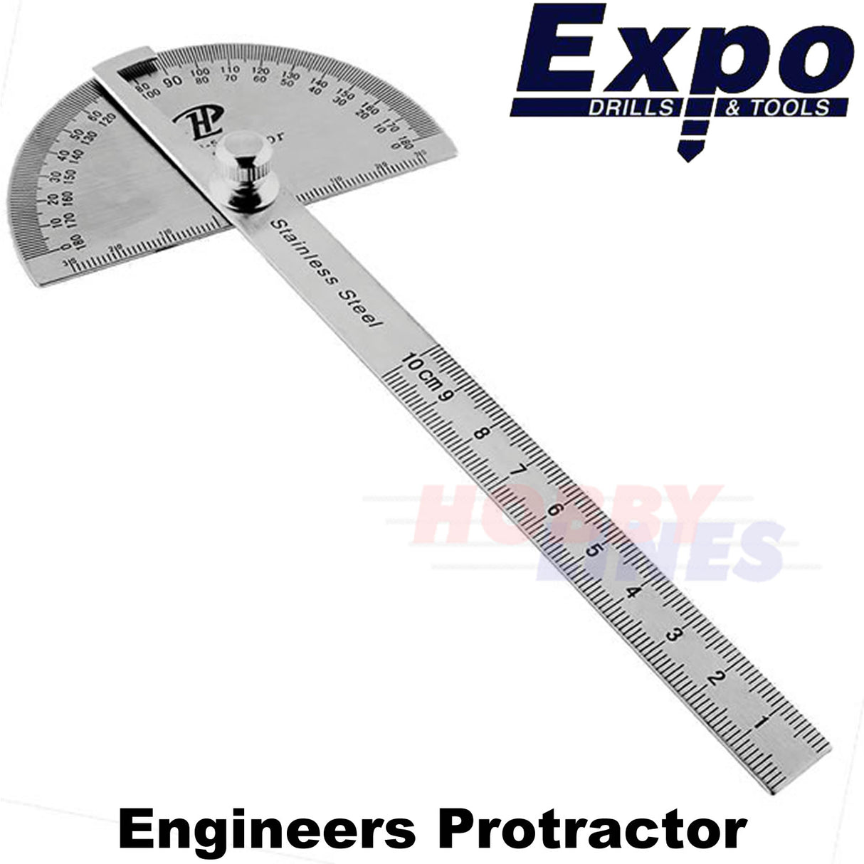 Engineers Protractor 180Â° degrees bevel depth Stainless Steel Expo Tools 74015