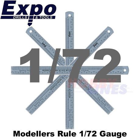 Modellers Scale Rule 1/72 12" Metric & Imperial Stainless Steel Expo Tools 74172