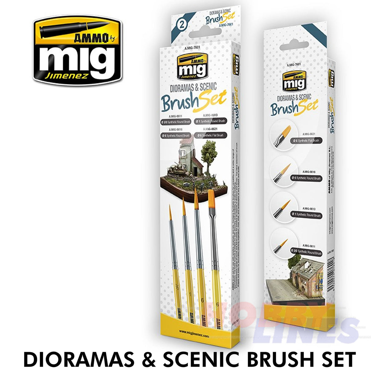 DIORAMAS & SCENIC BRUSH SET 4 synthetic brushes AMMO Mig Jimenez Mig7601