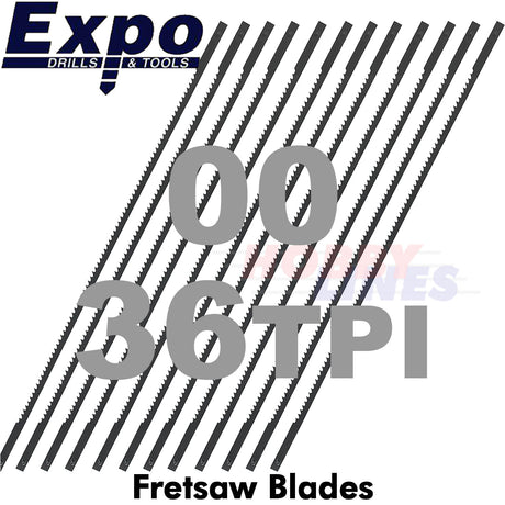 FRETSAW BLADES Fret Saw range packed 12 Size 00/0/1/2/3/4 36-22tpi Expo Tools