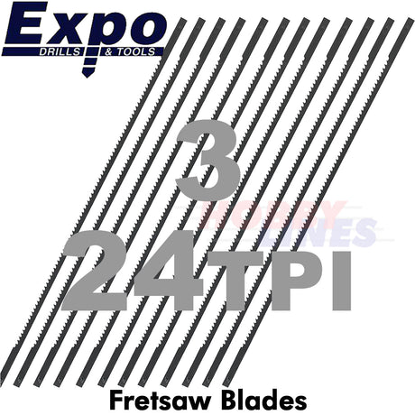 FRETSAW BLADES Fret Saw range packed 12 Size 00/0/1/2/3/4 36-22tpi Expo Tools