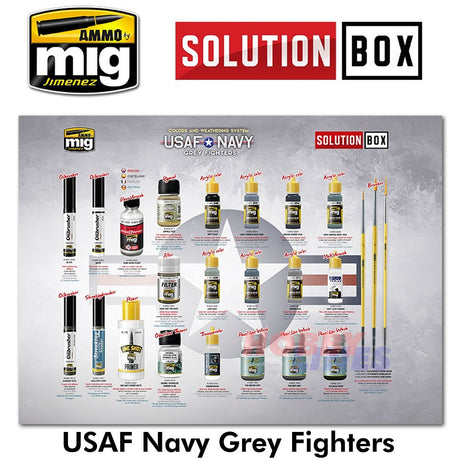 USAF Navy Grey Fighters Solution Box Complete Painting Ammo by MIG MIG7709