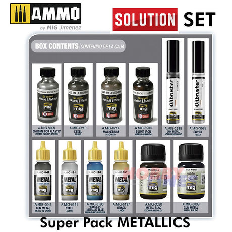 METALLICS Super Pack Solution Box Metal finishes AMMO by Mig Jimenez MIG7804