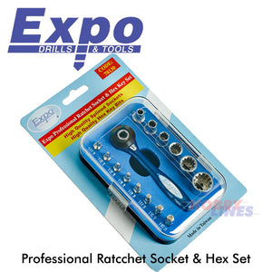 PRO RATCHET SOCKET & HEX KEY SET Tool Kit Cycle Accessories Expo Tools 78130