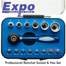 Load image into Gallery viewer, PRO RATCHET SOCKET &amp; HEX KEY SET Tool Kit Cycle Accessories Expo Tools 78130
