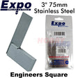 ENGINEERS TRI SQUARE Right Angle 90Â° Straight Edge Stainless Steel 3" 75mm Tool