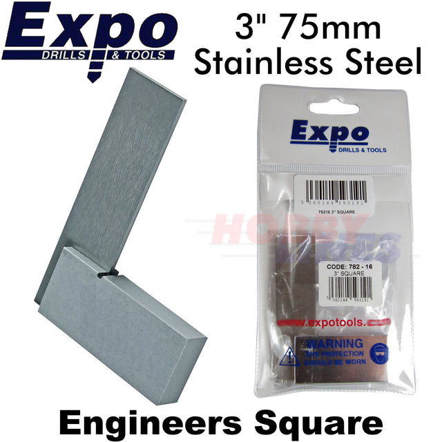 ENGINEERS TRI SQUARE Right Angle 90Â° Straight Edge Stainless Steel 3" 75mm Tool