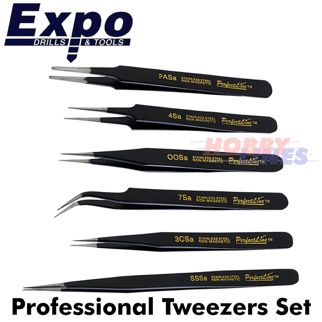 Tweezer 6pc Professional Set Epoxy Coated Stainless Steel Expo Tools 79032