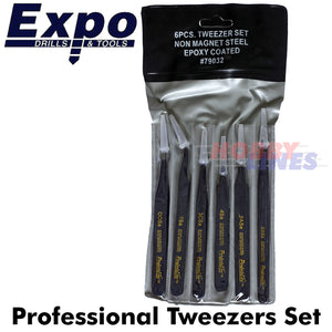 Tweezer 6pc Professional Set Epoxy Coated Stainless Steel Expo Tools 79032