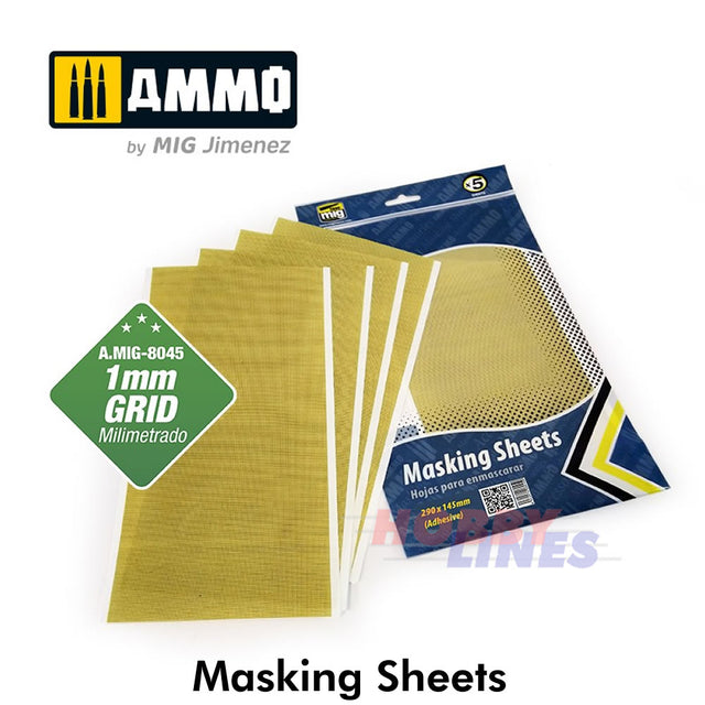 MASKING SHEETS 1mm GRIDx5 SHEETS 290x145mm Adhesive AMMO By Mig Jimenez Mig8045