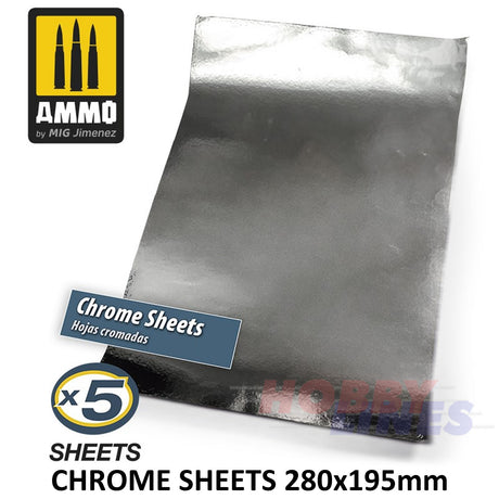 CHROME SHEETS Self Adhesive 280x195mm 5 pack AMMO By Mig Jimenez Mig8248