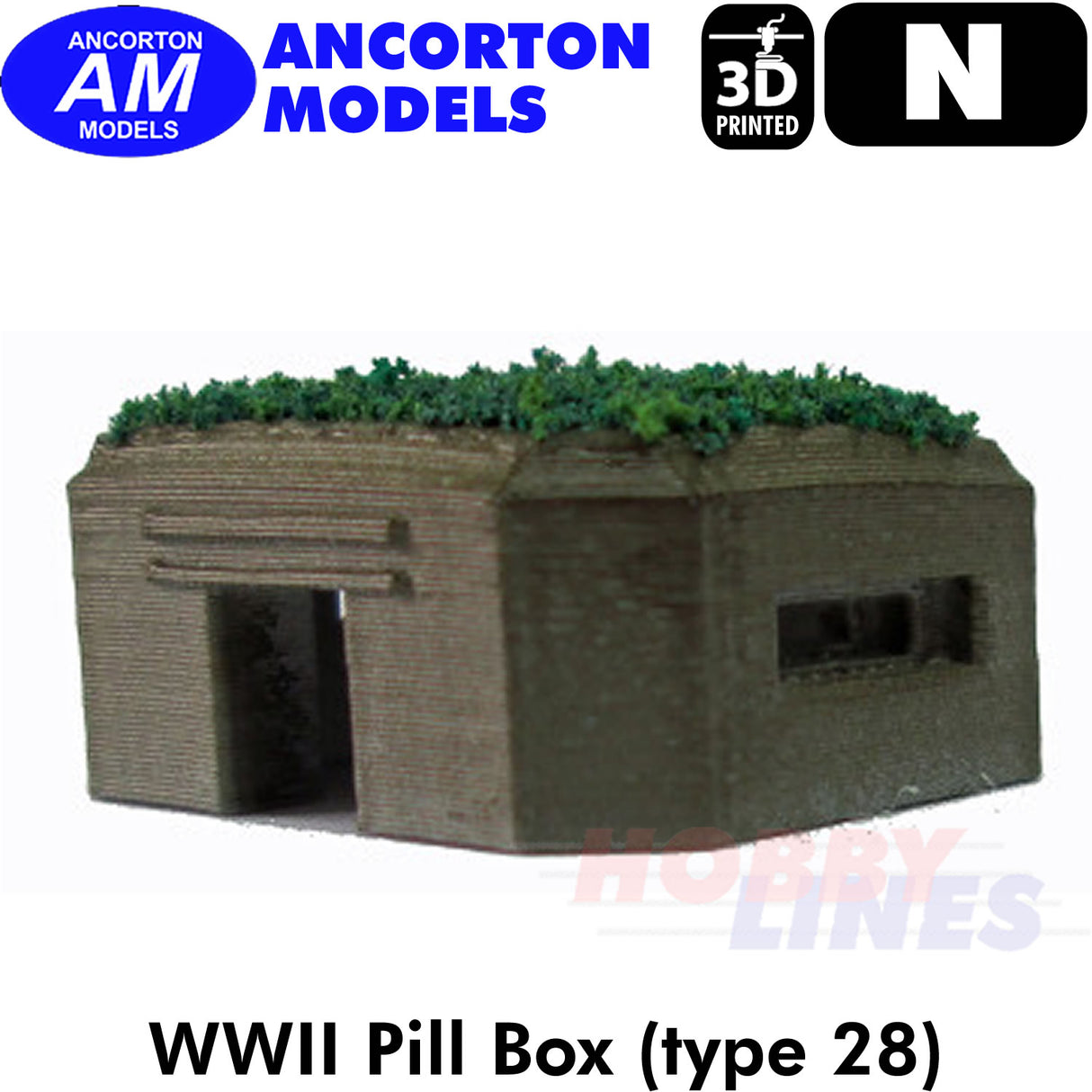 WWII PILL BOX (type 28) 3D Printed Ready to Plant N 1:148 Ancorton Models N3DP3