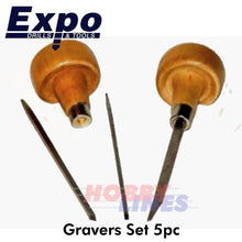 Load image into Gallery viewer, Graver Set 5pc kit includes 2 wood handles &amp; 3 gravers in case Expo Tool A70303
