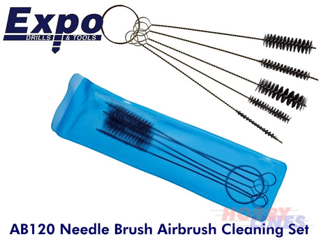 AIRBRUSH CLEANING NEEDLE BRUSH 5 piece SET Maintenence essential kit Expo AB120