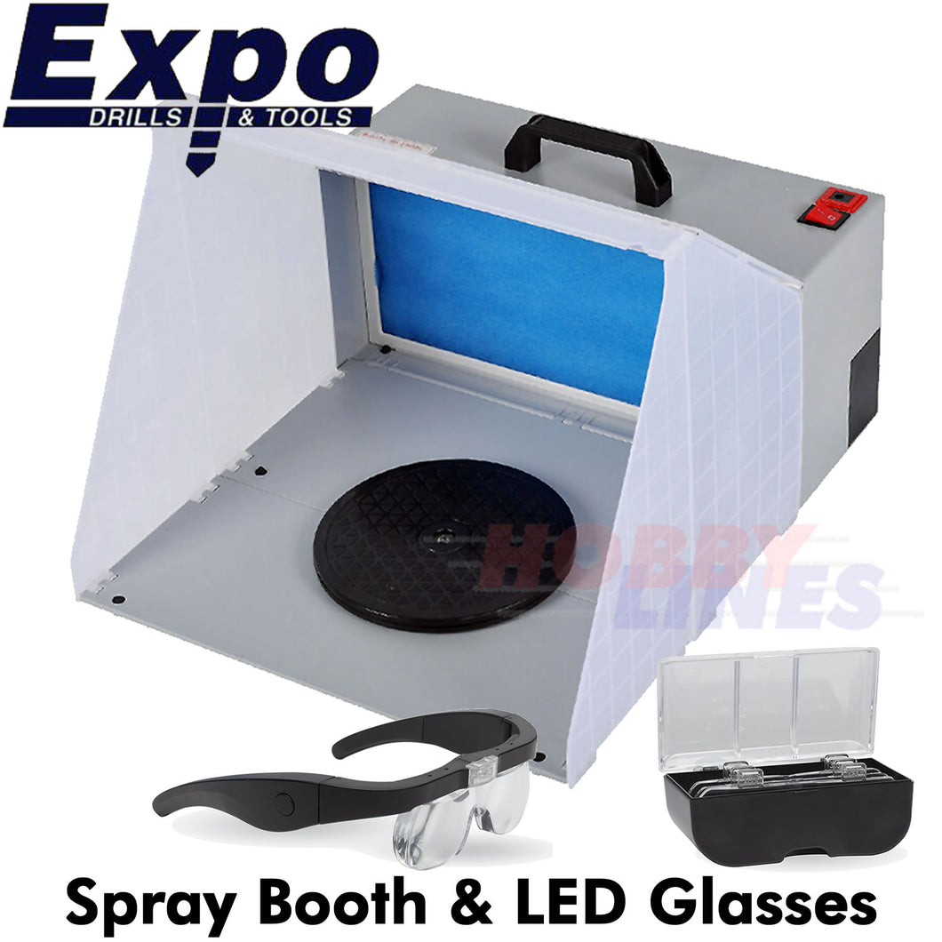 Airbrush SPRAY BOOTH AB500 Turntable LED Glasses Magnifying Deal options Expo