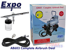 Load image into Gallery viewer, Airbrush &amp; Compressor Deal Bottom Feed with Oil Less Piston EXPO TOOLS AB603
