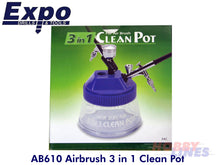 Load image into Gallery viewer, AIRBRUSH 3in1 CLEAN POT holds 2 brushes inc filters &amp; dropper Expo Tools AB610
