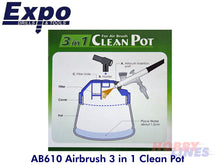 Load image into Gallery viewer, AIRBRUSH 3in1 CLEAN POT holds 2 brushes inc filters &amp; dropper Expo Tools AB610
