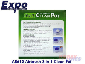 AIRBRUSH 3in1 CLEAN POT holds 2 brushes inc filters & dropper Expo Tools AB610