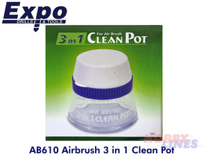 AIRBRUSH 3in1 CLEAN POT holds 2 brushes inc filters & dropper Expo Tools AB610