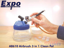 Load image into Gallery viewer, AIRBRUSH 3in1 CLEAN POT holds 2 brushes inc filters &amp; dropper Expo Tools AB610
