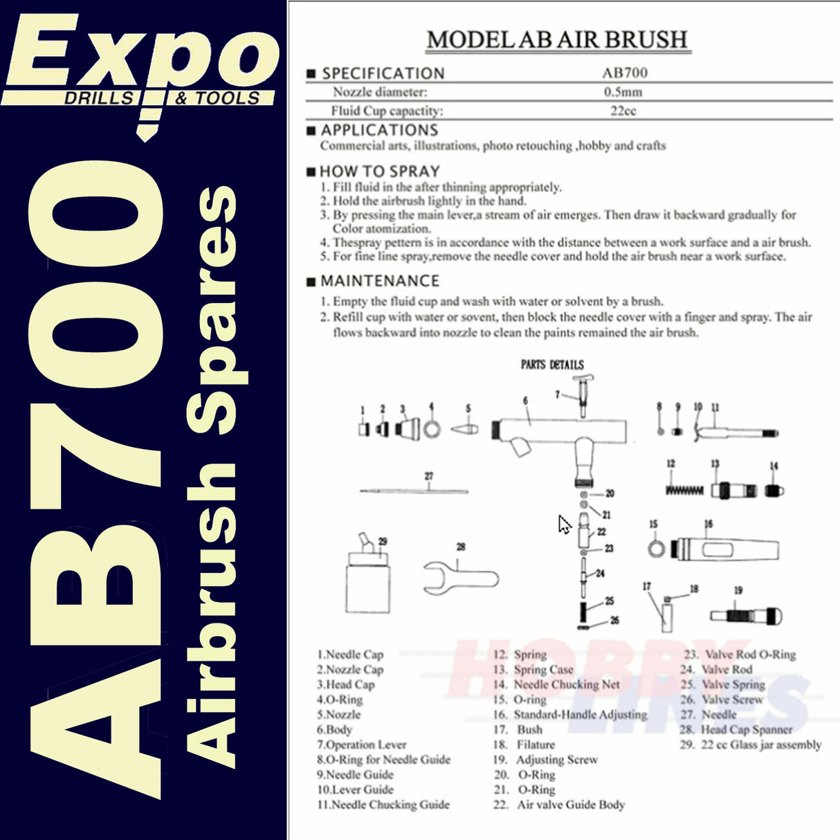 Spare Parts for Expo AB700 Airbrush Full List EXPO TOOLS