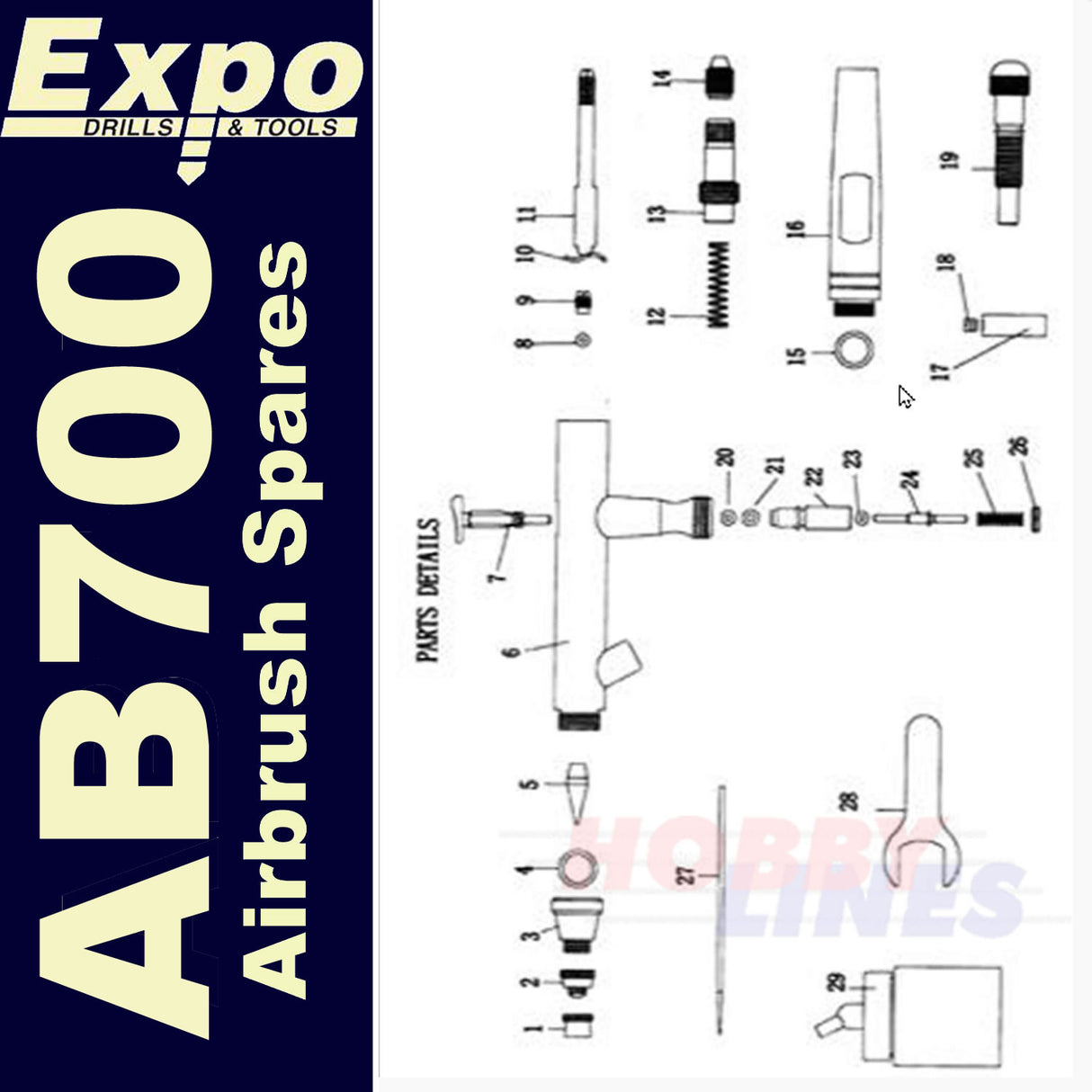 Spare Parts for Expo AB700 Airbrush Full List EXPO TOOLS