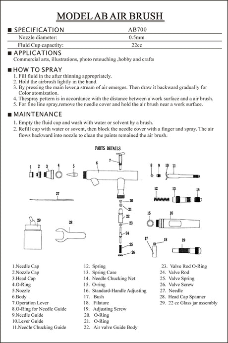 Spare Parts for Expo AB700 Airbrush Full List EXPO TOOLS