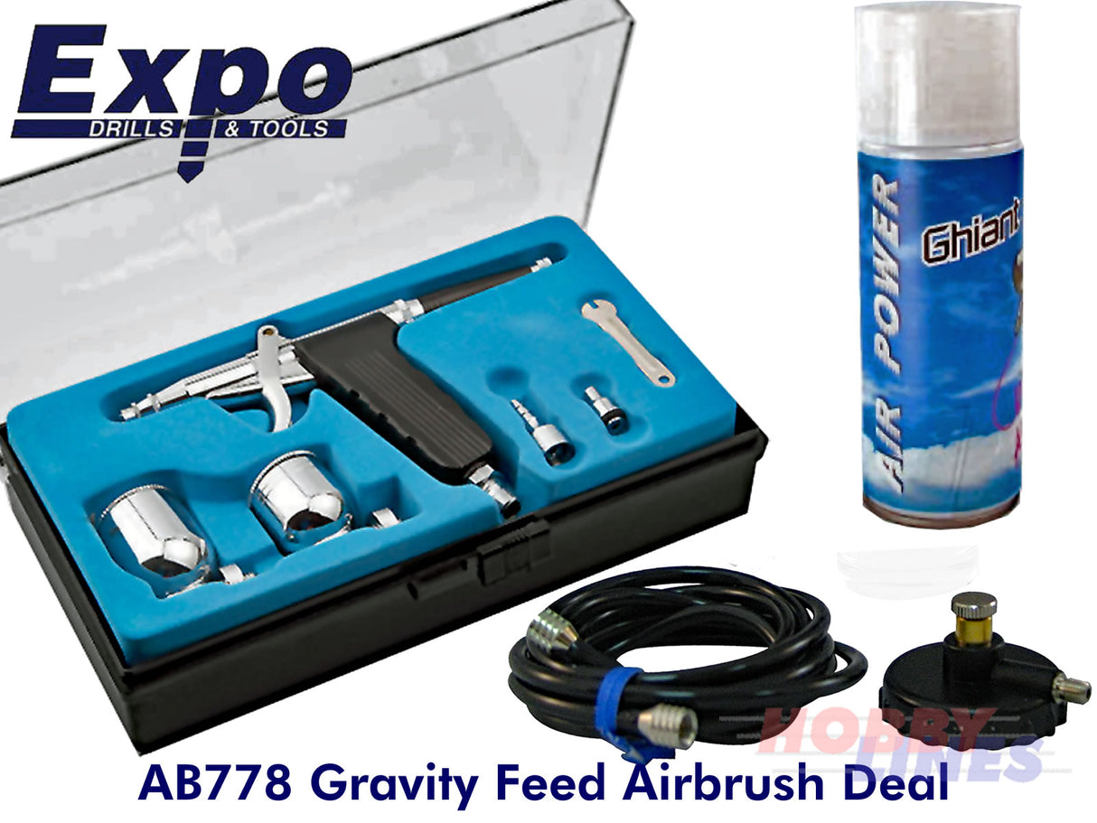 AIRBRUSH PISTOL GRIP Air Can Vinyl hose & regulator starter set EXPO TOOLS AB778