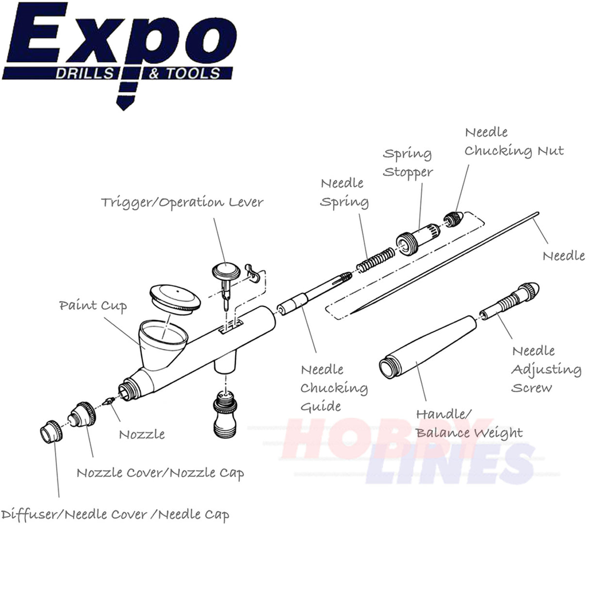 AB800 / AB900 AIRBRUSH SPARE Full range Gravity Feed Original Parts Expo Tools