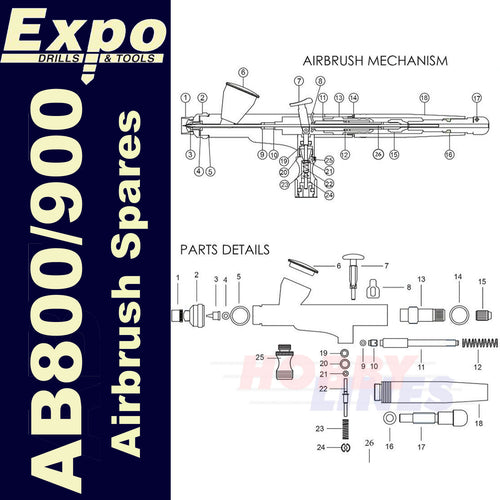 AB800 / AB900 AIRBRUSH SPARE Full range Gravity Feed Original Parts Expo Tools