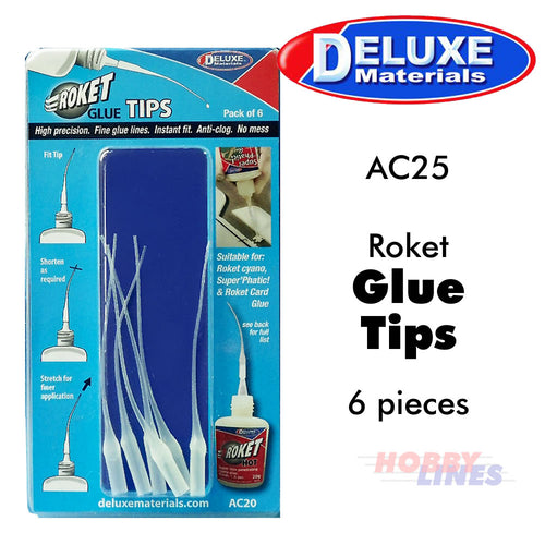 ROKET GLUE TIPS Pack 6 Fine Glue lines Cyano Card Phatic AC20 Deluxe Materials