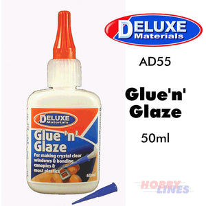 GLUE N GLAZE Crystal Clear windows & Canopies AD55 DELUXE MATERIALS