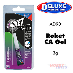 ROKET CA GEL 3g 5-10sec bond gap glue plastic wood metal AD90 Deluxe Materials