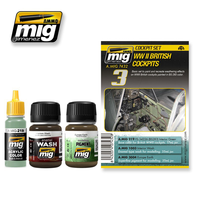 AMMO By Mig Jimenez MIG7432 WWII BRITISH COCKPIT WEATHERING SET Paint Modelling