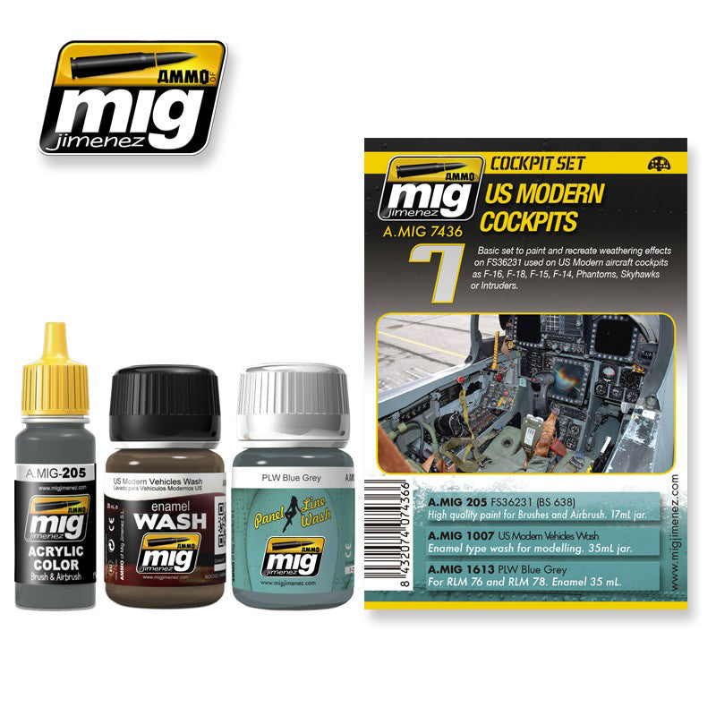 AMMO By Mig Jimenez MIG7436 US MODERN COCKPITS WEATHERING SET Paint Modelling