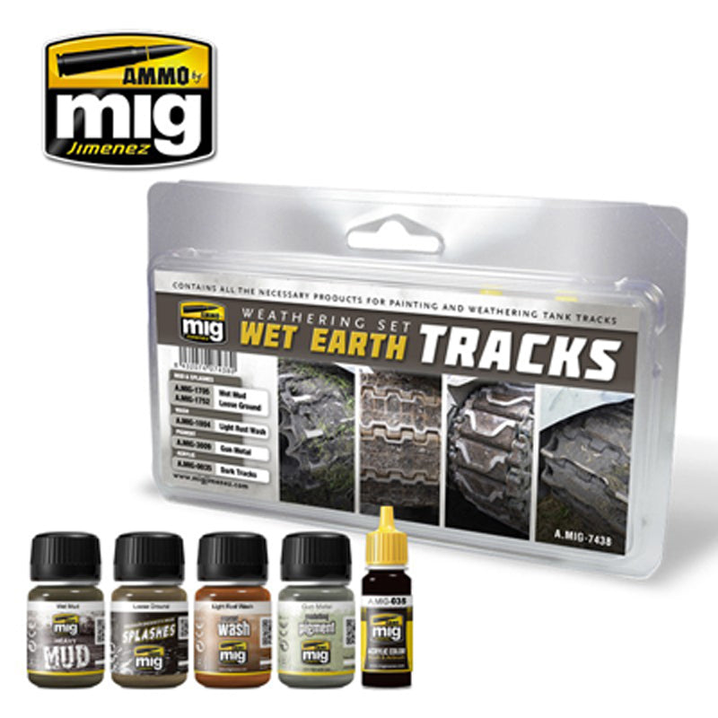 AMMO By Mig Jimenez MIG7438 WET EARTH TRACKS WEATHERING SET Paint Modelling