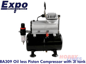AIR COMPRESSOR w. 3L tank 23-25L/min oil less piston airbrush Expo Tools BA309