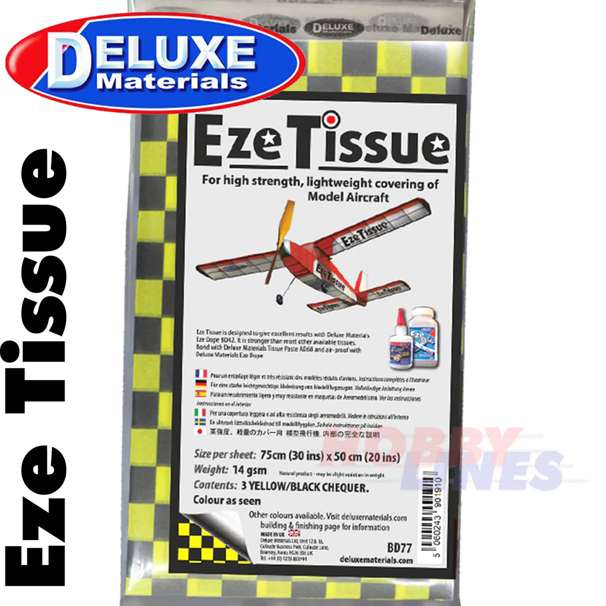 EZE TISSUE Yellow & Black Chequer 5 sheets Strong Aircraft BD77 DELUXE MATERIALS