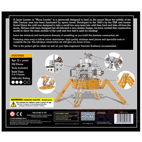 LUNAR LANDER Moon Landings Stainless Steel Construction Set 558pc Metal Kit