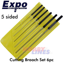 Load image into Gallery viewer, Smoothing Broach 5 sided 6pc set size range 0.6-2.0mm in wallet Expo Tools 70355
