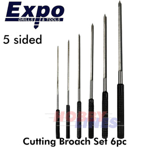 Cutting Broach 5 sided 6pc set size range 0.4-1.4mm in wallet Expo Tools 70310