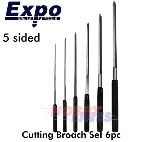 Cutting Broach 5 sided 6pc set size range 1.2-3.0mm in wallet Expo Tools 70330