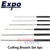 Cutting Broach 6pc Set size range 2.4-6mm in wallet Expo Tools 70373