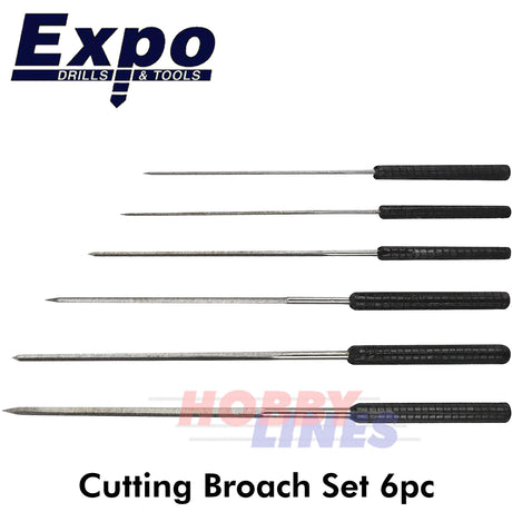 Cutting Broach 6pc Set size range 2.4-6mm in wallet Expo Tools 70373