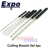 Cutting Broach 5 sided 6pc set size range 0.6-2.0mm in wallet Expo Tools 70320